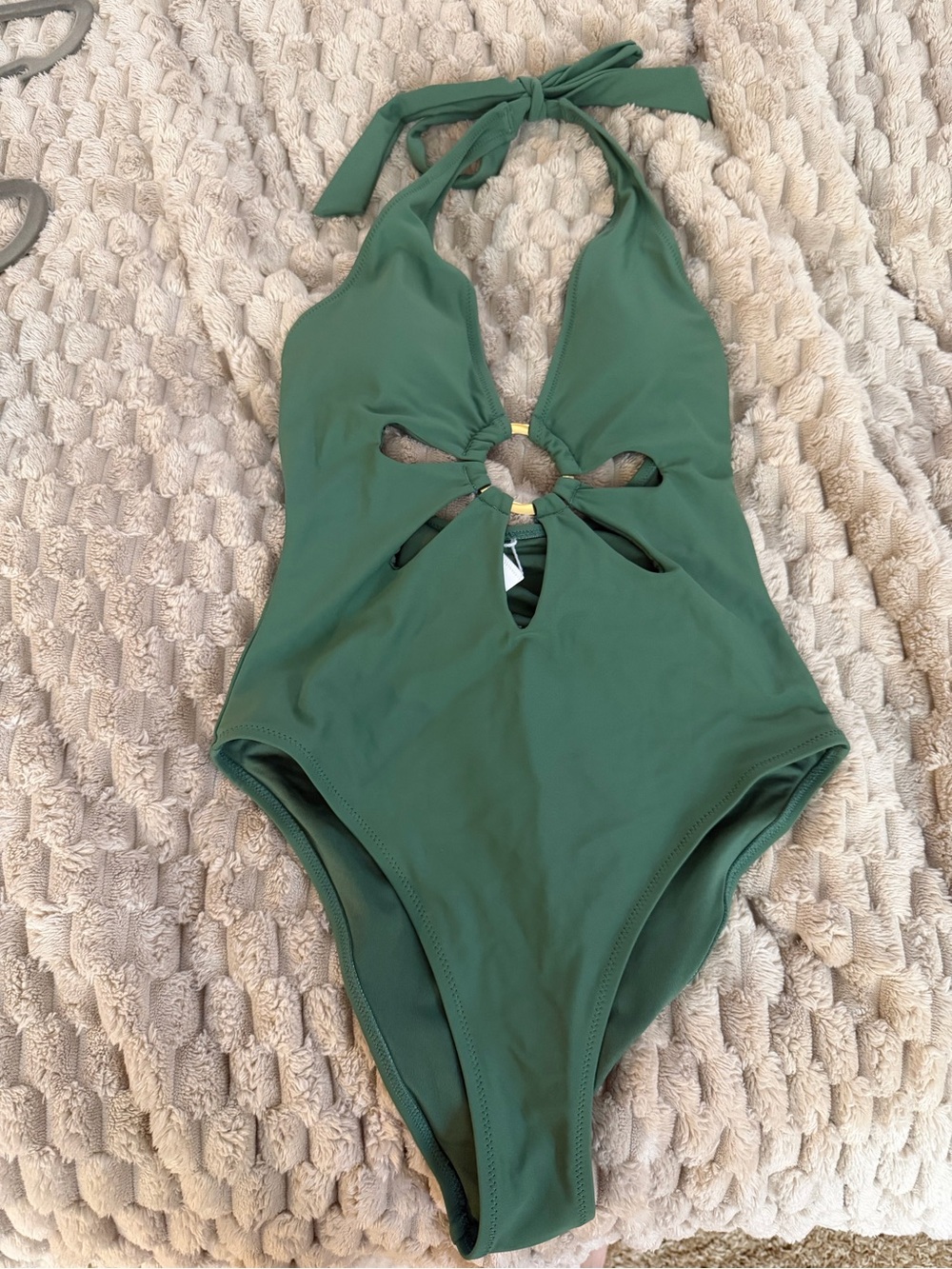 Cupshe Olive Green Halter One-Piece Swimsuit with Center Ring